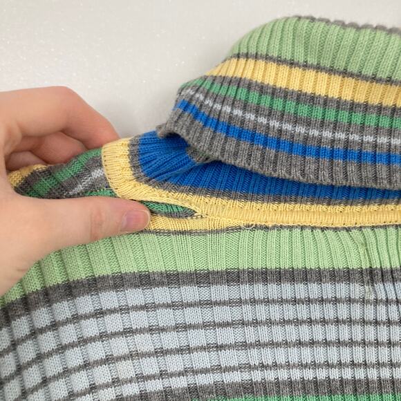 Y2K Valerie Stevens Women M Petite FLAW Multicolor Stripe Ribbed Turtleneck Slim - Picture 9 of 10